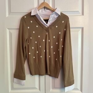 NWT Tommy Hilfiger White Button Up with Polka Dot Sweater Combo